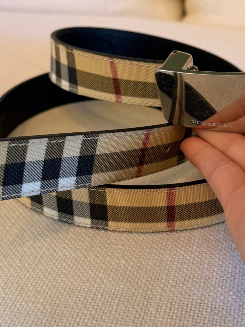 Excellent Condition Burberry Haymarket Plaid Belt with Silver Buckle size 40 - Picture 3 of 13